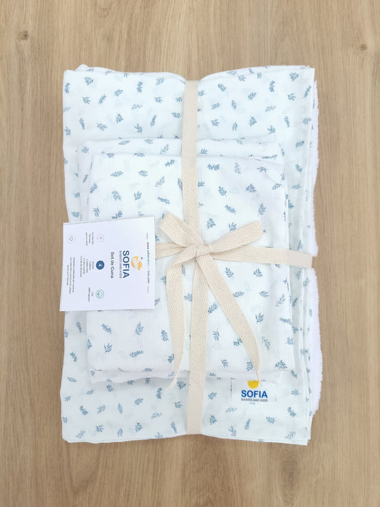 Set de Cuna Pequeño. Hojitas Azules