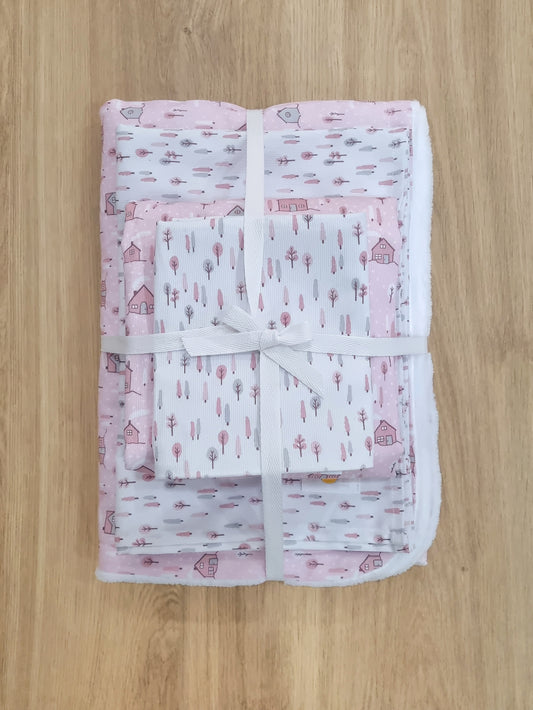 Set de Cuna. Casitas Rosa