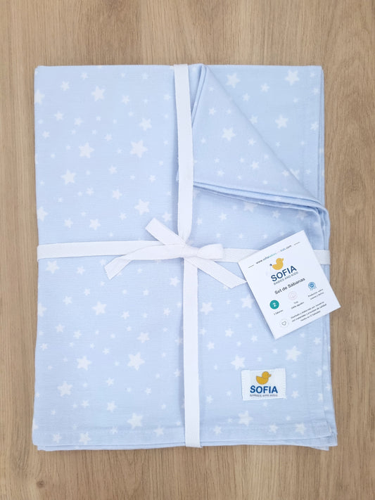 Set de 2 sábanas frescas. Azul Estrellas Blancas