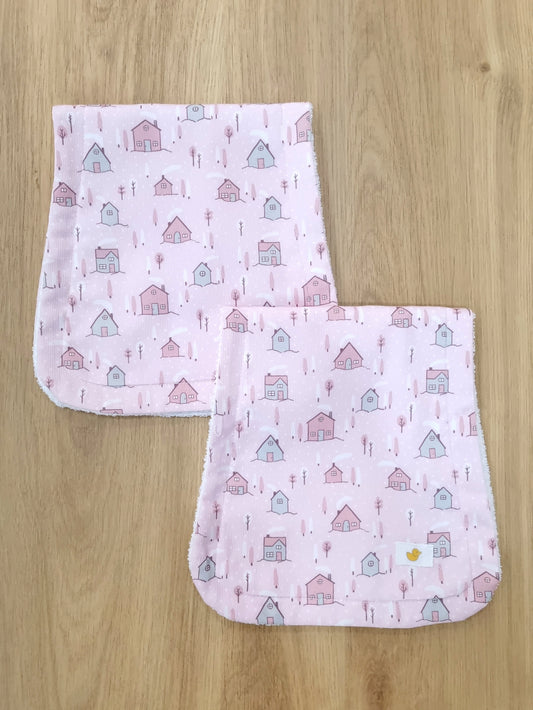 Set de 2 saliveros. Casitas rosa