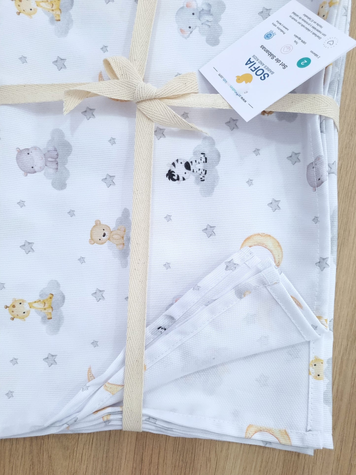 Set de 2 sábanas frescas. Animalitos Grises