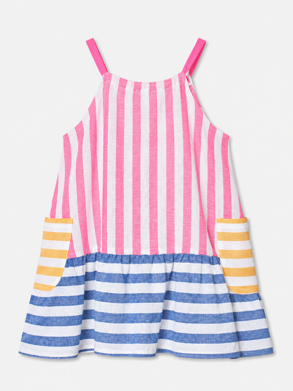 Vestido Rayas Rosa, Azul y Amarillo