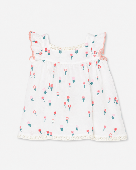Vestido Blanco Flores Bordadas