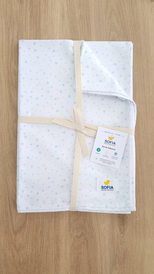 Set de 2 sábanas frescas. Estrellitas Azules