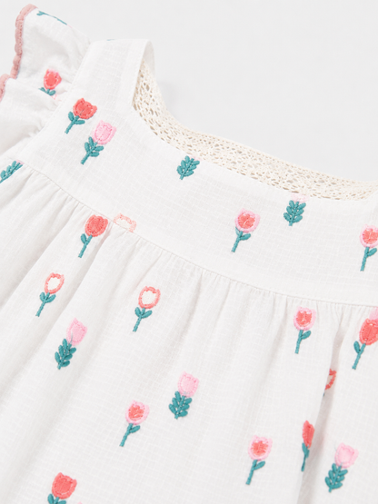Vestido Blanco Flores Bordadas