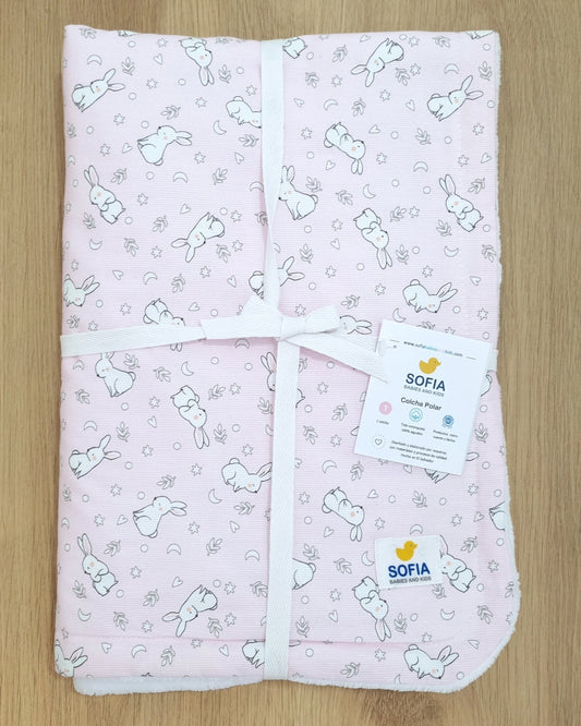 Colcha Polar. Rosa de Conejitos