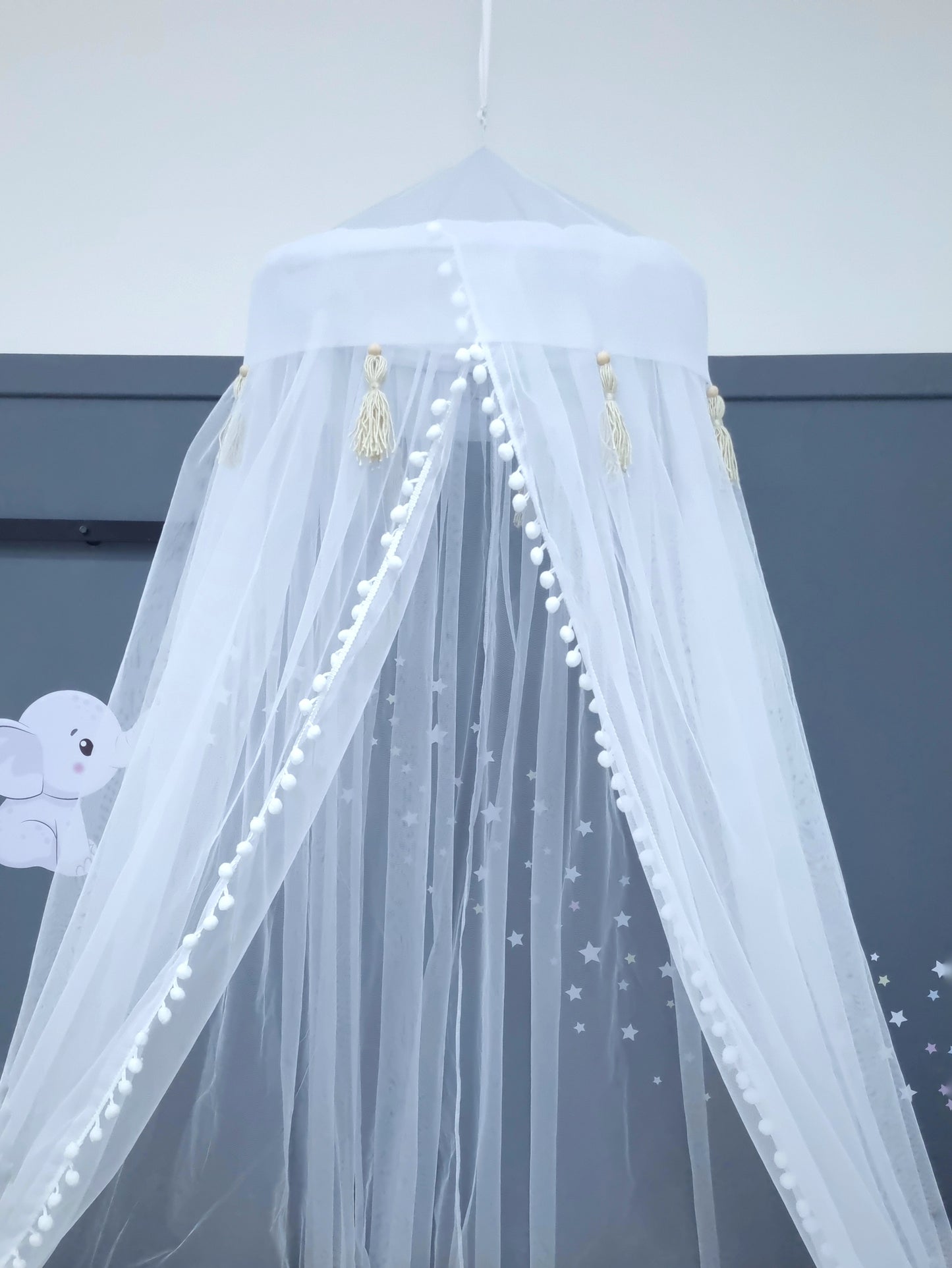 Mosquitero de cuna. Maderas y Tassels Café