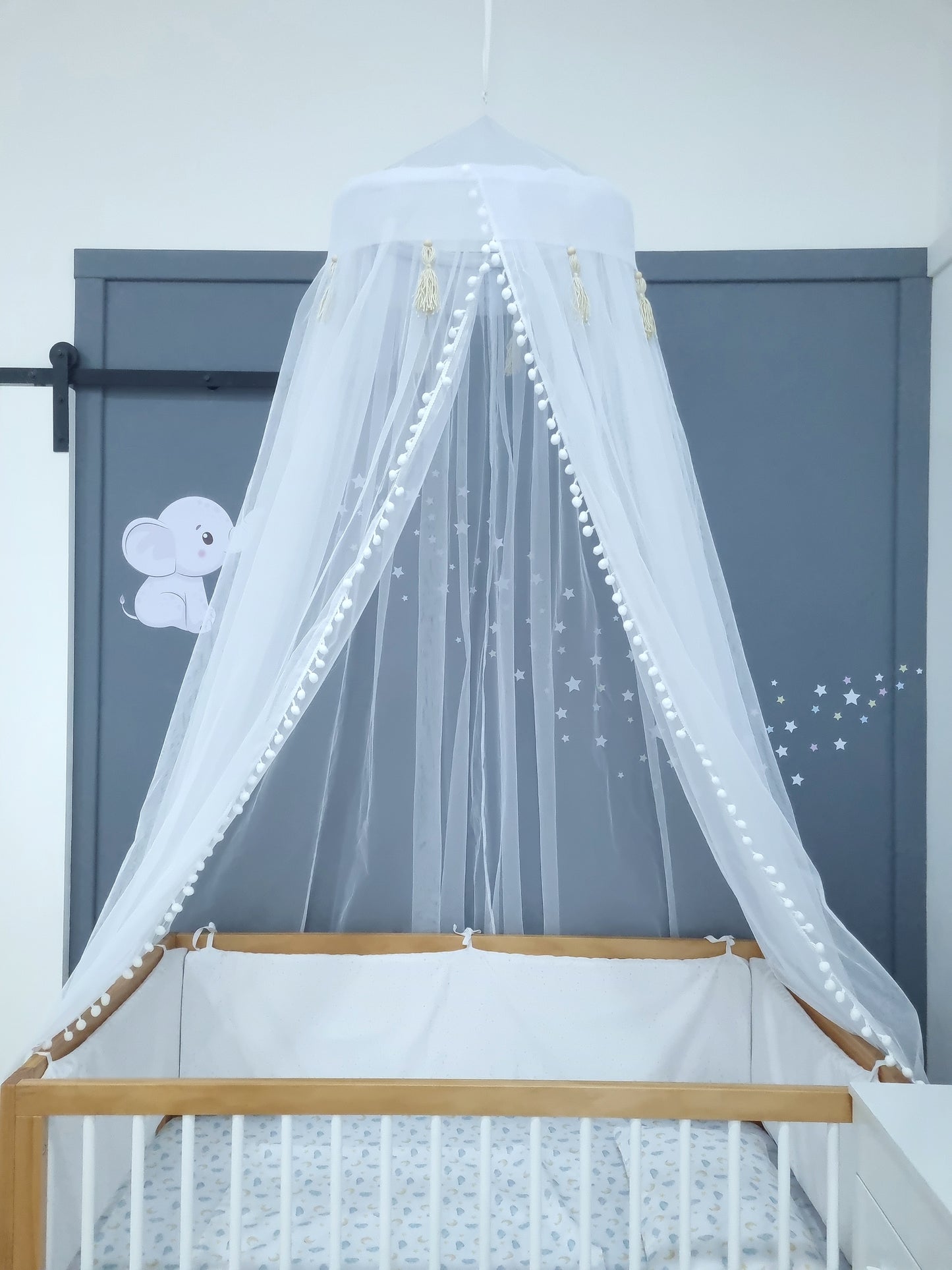 Mosquitero de cuna. Maderas y Tassels Café