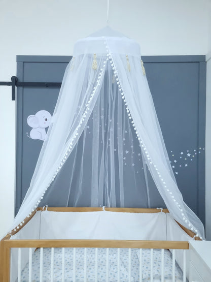 Mosquitero de cuna. Maderas y Tassels Café