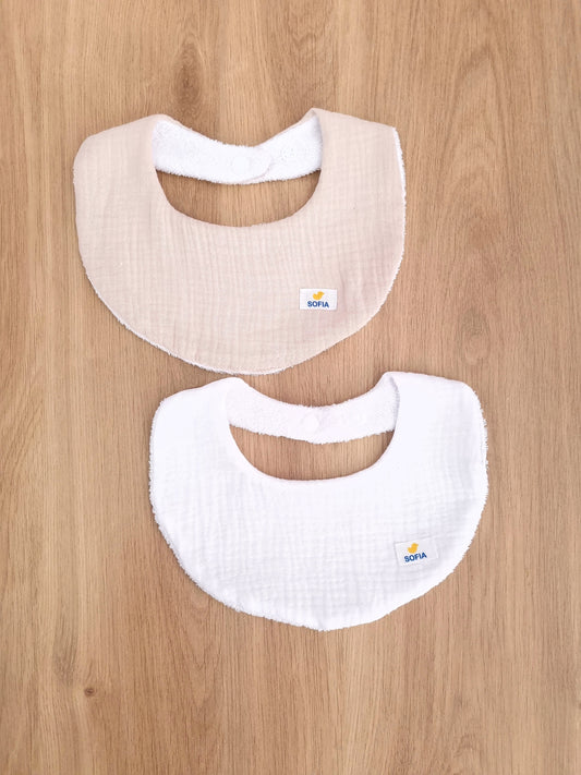 Set de 2 baberos. Muselina Blanca/Café RD