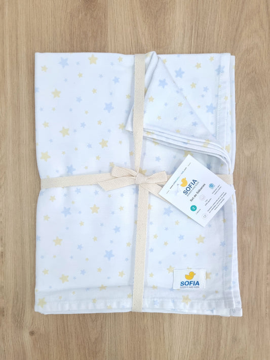 Set de 2 sábanas frescas. Estrellas Azul Amarillo