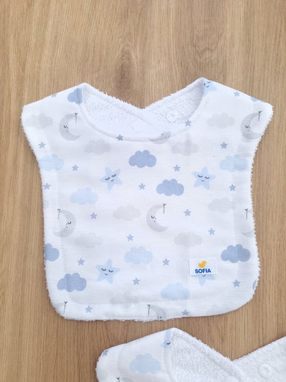 Set de 2 baberos. Cielo azul