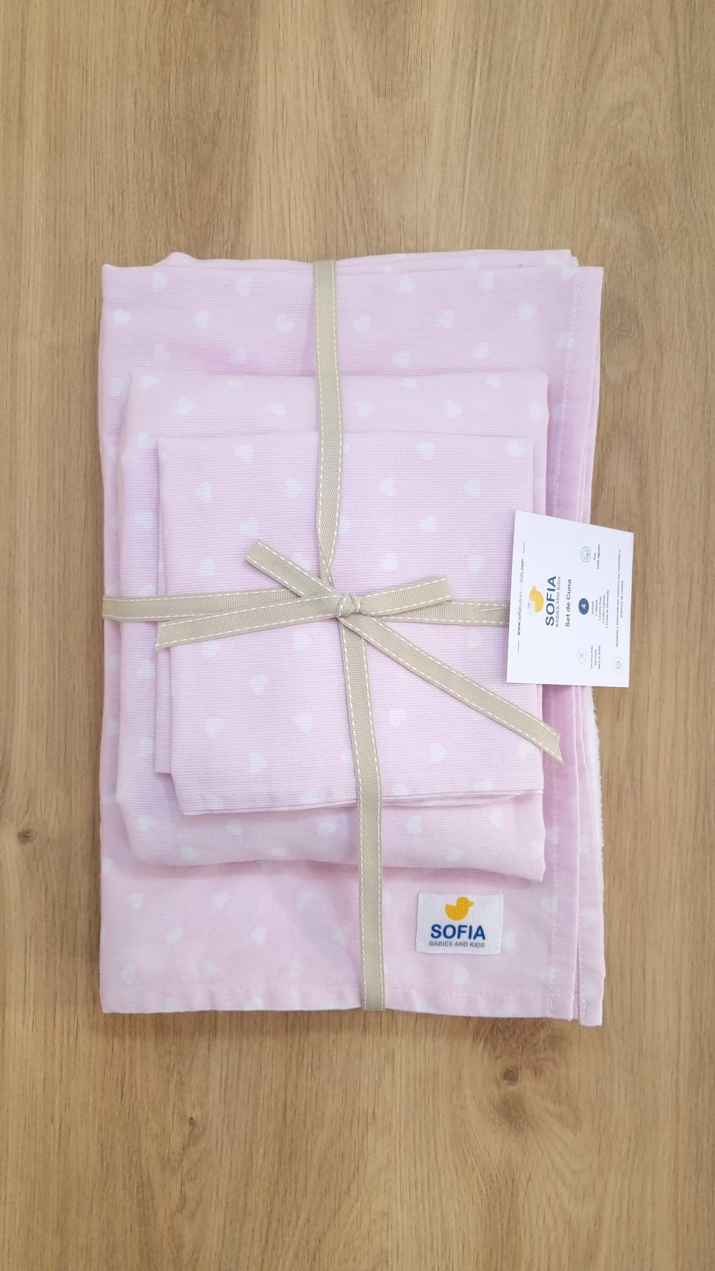 Set de Cuna Pequeño. Rosa Corazones Blancos