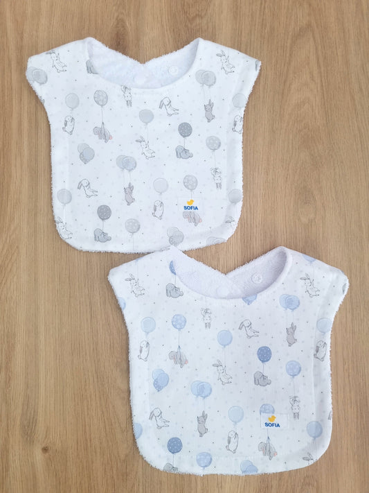 Set de 2 baberos. Conejito Gris y azul