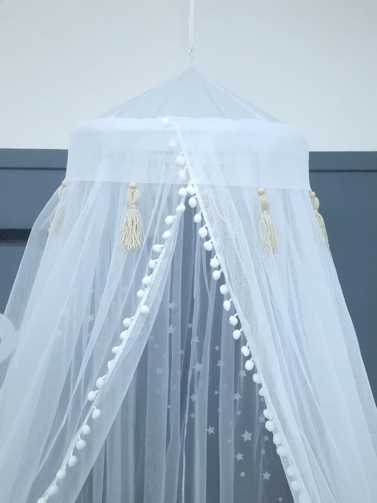 Mosquitero de cuna. Maderas y Tassels Café