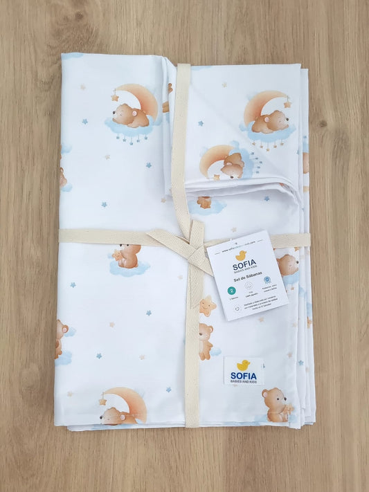 Set de 2 sábanas frescas. Osito Azul